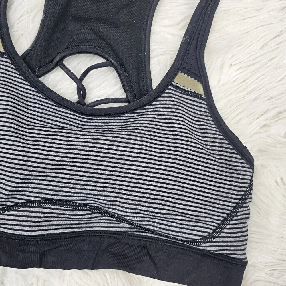 Lululemon Sweaty Or Not Bra II Mini Pop Stripe Heathered Slate Black /blk Size 8
